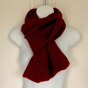 Wool Cashmere Lacy Pointelle Knit Infinity Circle Scarf Bordeaux Red Burgundy